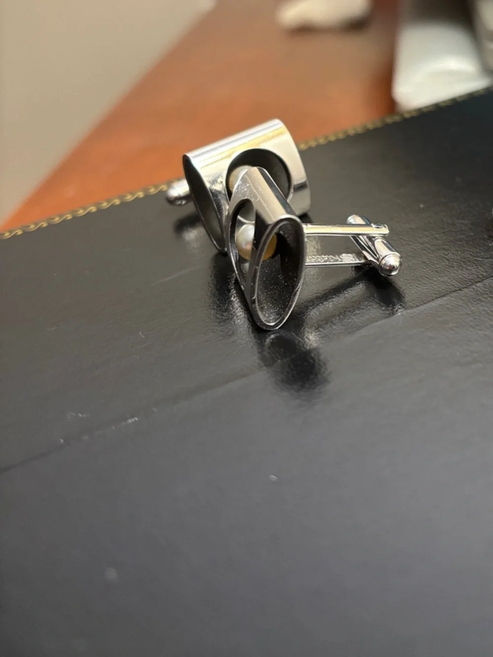 Silver Tone Square Cufflinks with Pearl Accent